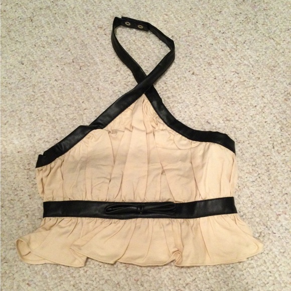 We Wore What Criss Cross Halter Top with Black vegan Trim - Picture 5 of 9
